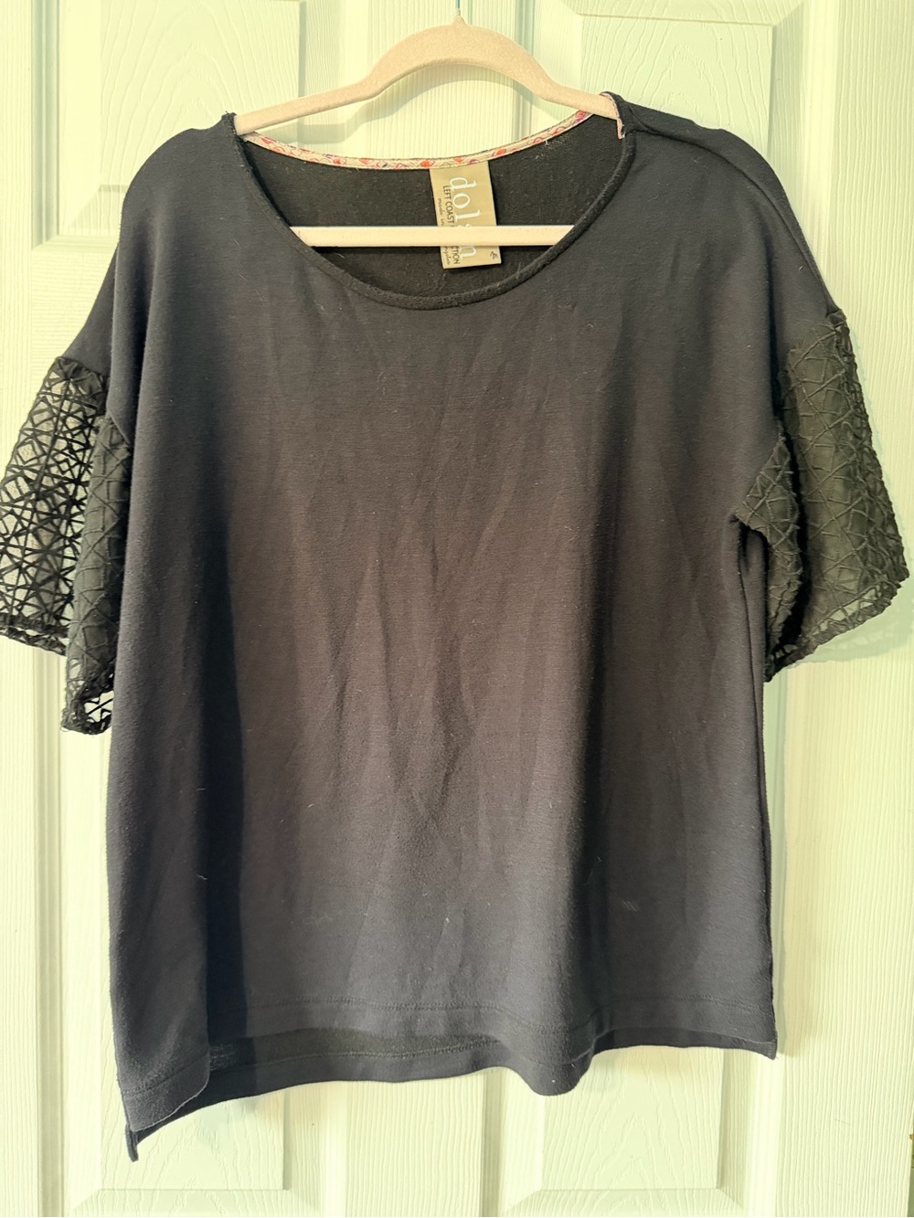 dolan Black Short-Sleeve Tee with Lace Mesh Sleeves